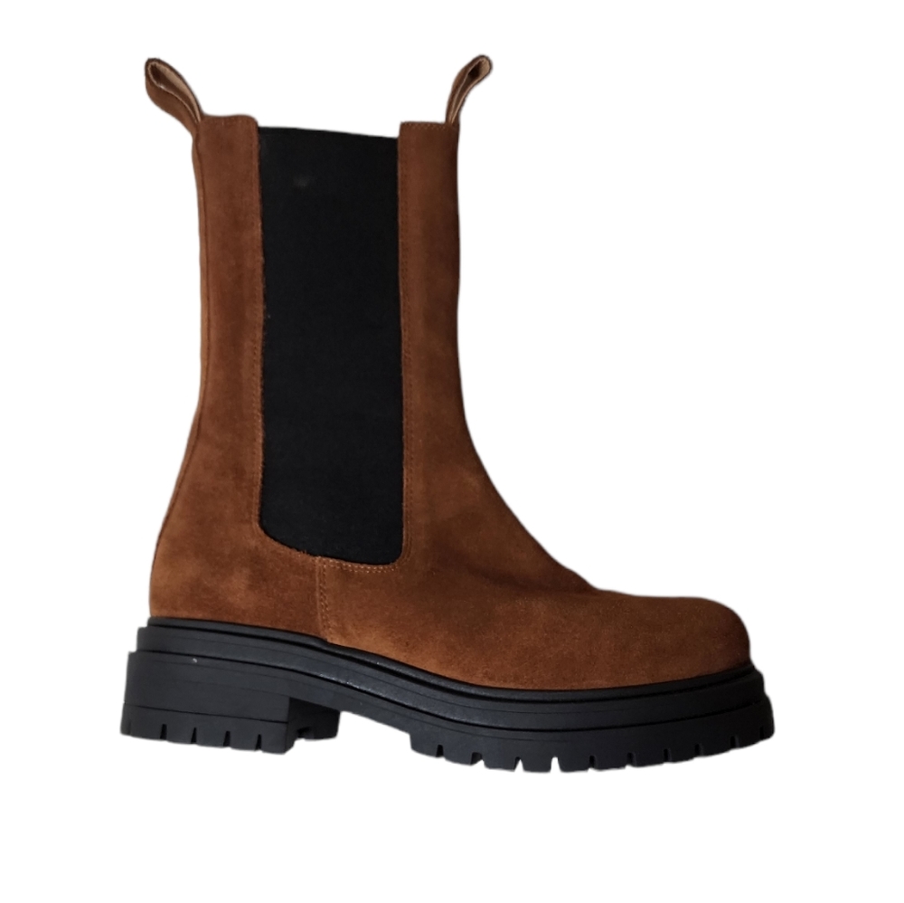 Maeve Chelsea Leather Suede Mid Calf Boots sz 6.5 brown lug sole